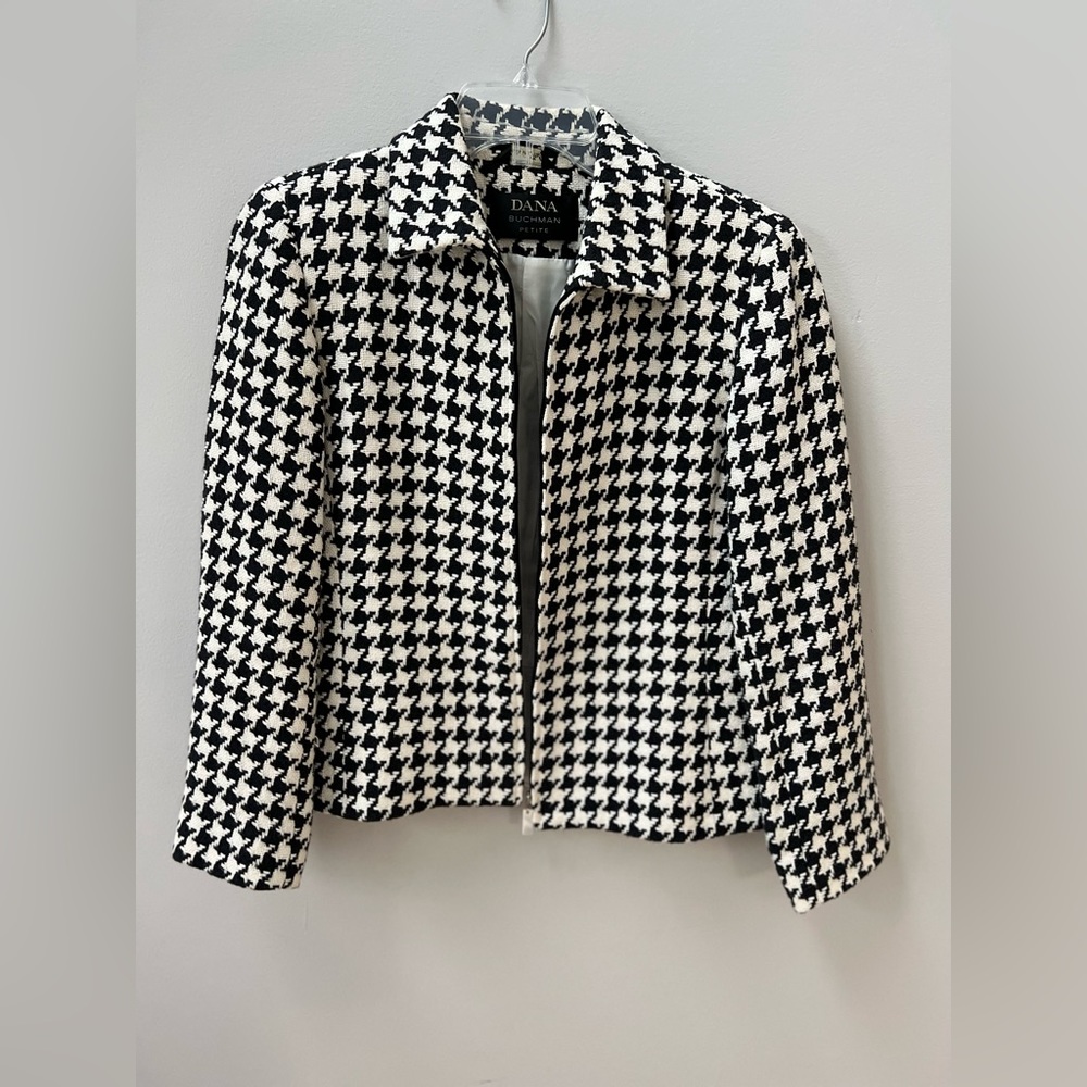 Dana Buchman Houndstooth Zipper Blazer Size 8 Petite
